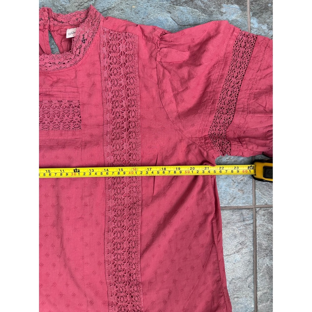 Universal Thread Coral Pink Lace Dobby Cotton Blouse XXL Mock Neck Puff Sleeve - Picture 6 of 7